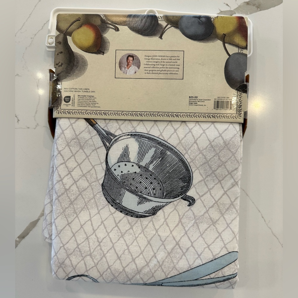 John Derian x Target Tablecloth Kitchen Utensil Print 60x104 Cotton Linen NWT πͺΏ - Picture 3 of 3